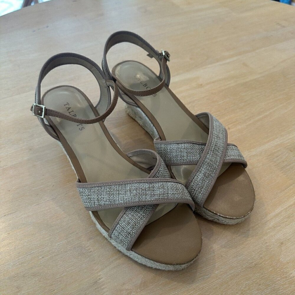 Talbots Espadrille Wedge Sandals Womens Tan Open Toe Strap‎ Shoes Sz 11